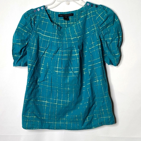 Marc By Marc Jacobs Tops - Marc Jacobs short sleeve pleated smocked neck blue green top blouse sz 6